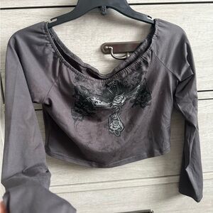 ROMWE Dark Gray Graphic Crop Top